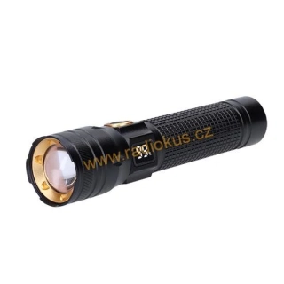 LED nabíjecí svítilna s displayem, 200lm, zoom, Li-Ion