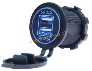 Napájecí USB zdroj vestavný 2xUSB , 2x2,1A , matice , 12 DC , modré podsvětlení