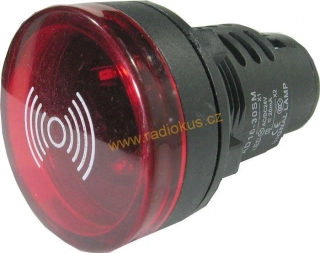 LED kontrolka 230V AC červená s akustickou signalizací , 37mm