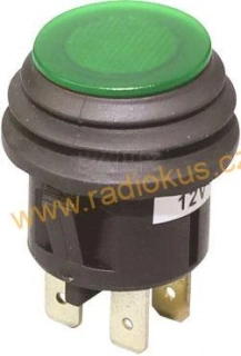 Spínač tlačítkový ON - OFF , s LED 12V, zelený , 20A/12V