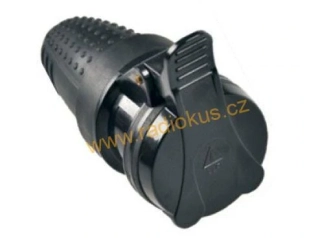 Zásuvka 230V, přímý vývod, černá gumová, krytí IP44