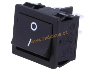 Kolébkový spínač 6A / 250V , černý , 24 x 21 mm , aretovaný