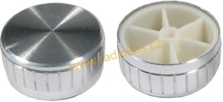 Knoflík hlíníkový+ plastovový 6mm stříbrný , nasazovací bez zajištění, 40x17mm,