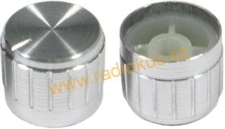Knoflík hlíníkový+ plastovový 6mm stříbrný , nasazovací bez zajištění, 21x17mm,