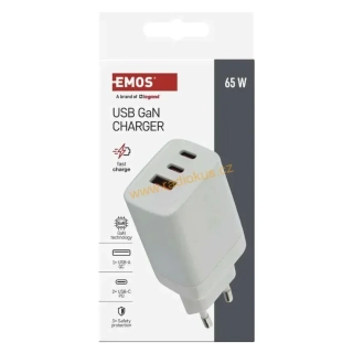 Univerzální napájecí adaptér USB A+2xC 65W PD , fast charger GaN