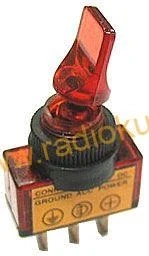Páčkový spínač jednoduchý , 20A / 12V , žárovka červená , aretovaný