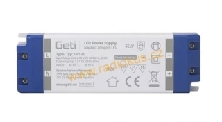 Síťový napájecí zdroj 12V/ 2,5A / 30W GETI GPS30, IP20 , kryté svorky