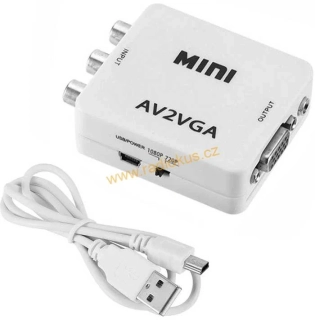 Převodník analogové kompozitního videa + audia na VGA + audio , vstup 3 x RCA , výstup VGA + Jack 3,5mm