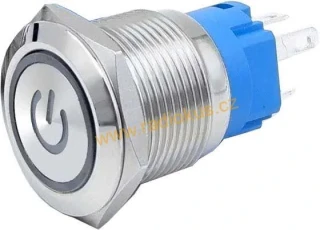 Přepínač tlačítkový ON - ON s aretací , 22mm, 250V/2A, bílé prosvětlení 12-24V