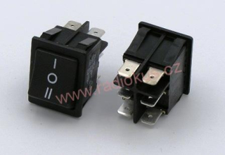 Kolébkový spínač 16A / 250V , černý , 25 x 32 mm , s mezipolohou , aretovaný